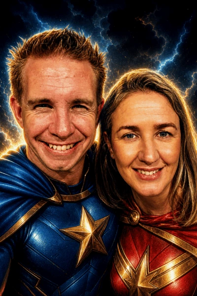 AI super-hero photo printing kiosk creating instant clay-style photos for kids birthdays and events in Durban, Ballito and the KZN Midlands